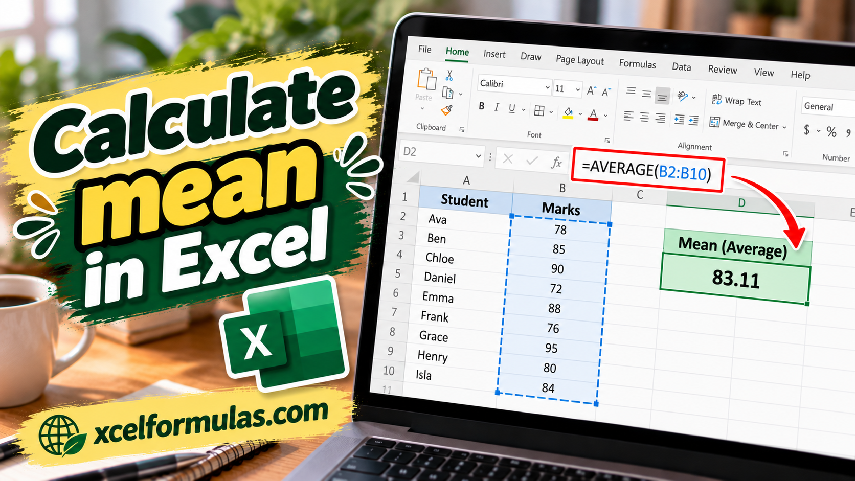 Calculate mean in Excel